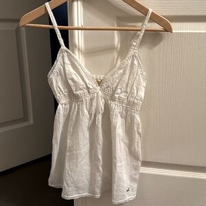 Vintage Y2K Hollister 2000s White Stripe Lace Trim Babydoll Bow Tank Top, Small